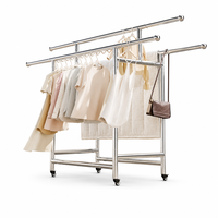 Porte-vêtements double barre autoportant en acier inoxydable avec roulettes, organisateur de vêtements mobile pour chambre et balcon