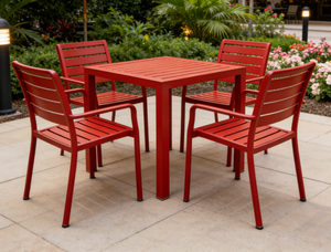 Mesa de Comedor Exterior de Aluminio Roja Cuadrada de 34 Pulgadas para 4 Personas con Tablero de Listones para <span class=keywords><strong>Terraza</strong></span> Comercial al Aire Libre - Product Image 5