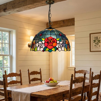 Rose LED en gros pour suspension en vitrail, lampe suspendue artisanale en forme de dôme floral, décoration pour restaurant, bar, hôtel