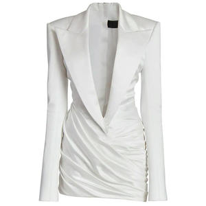 Mini abito blazer in raso con scollo a V profondo stile italiano di nuova marca - Product Image 5