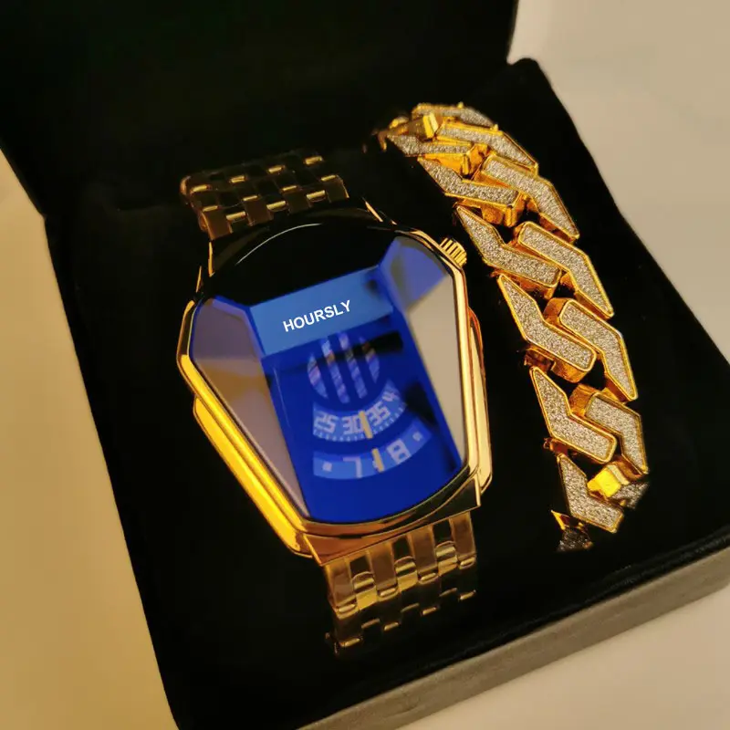 Luxury high quality fashion statement 2pcs gift set bracelet custom waterproof mens watches