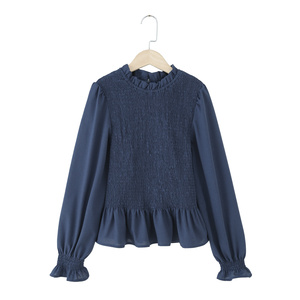 Zevity Neue Marke Damen Süße Agaric-Spitzenbluse mit Stehkragen, Wabenmuster, Rüschen, Schmal Geschnittenes Hemd, Schicke Pullover-Oberteile - Product Image 2
