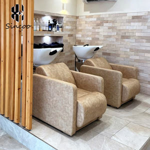Chaise de lavage de cheveux haut de gamme moderne avec pédales et bassin en céramique pour salon de coiffure - Product Image 1