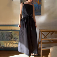 Nouvelle Robe Longue Droite Classique Coréenne pour Femme, Taille Haute Unie avec Lacets et Bretelles, Collection Été 2026, avec Poches