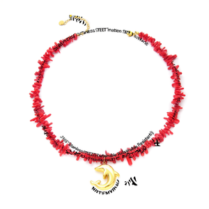 Collier pendentif perles de corail rouge, breloque dauphin doré, acier inoxydable 316L, placage PVD, durable, résistant, bohème, unisexe - Product Image 2