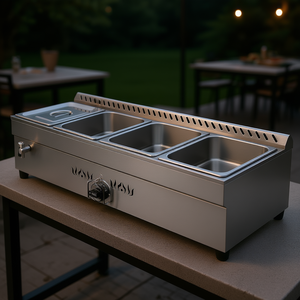 Mesa de Vapor de Acero Inoxidable con 4 Recipientes para Calentar y Mantener Alimentos, Uso Comercial en Exteriores - Product Image 2