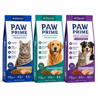 Ensemble de sacs d'emballage pour aliments pour animaux sans céréales avec motifs imprimés Golden Retriever, Chat, Husky sur fond blanc haute saturation