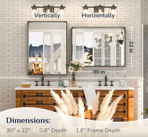 Moderner schwarzer Aluminiumlegierungs-gerahmter Badezimmers piegel 22x30 Zoll rechteckiger Wand-Kosmetik spiegel mit quadratischer Ecke für Waschbecken - Product Image 4