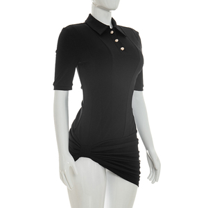 Viviblook Y26DS137 Robe d'été pour femme, nouvelle robe décontractée élégante à col à revers, manches courtes, ourlet asymétrique, mini-robe - Product Image 2