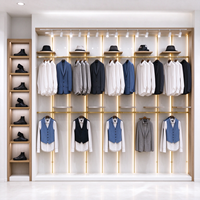 Présentoir de Magasin de Vêtements avec Cadre en Tube Doré, Poteau en Bois, Base en Marbre et Tringle Suspendue, Certifié CE ETL, Vente en Gros pour Boutiques