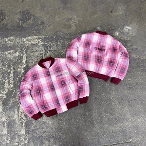 Factory Custom Plaid <b>Zip</b> <b>up</b> <b>Jackets</b> Street Casual Wear Fashion Design Oversized Heavyweight Padded Cotton Coat <b>Jacket</b> for Unisex - Product Image 1