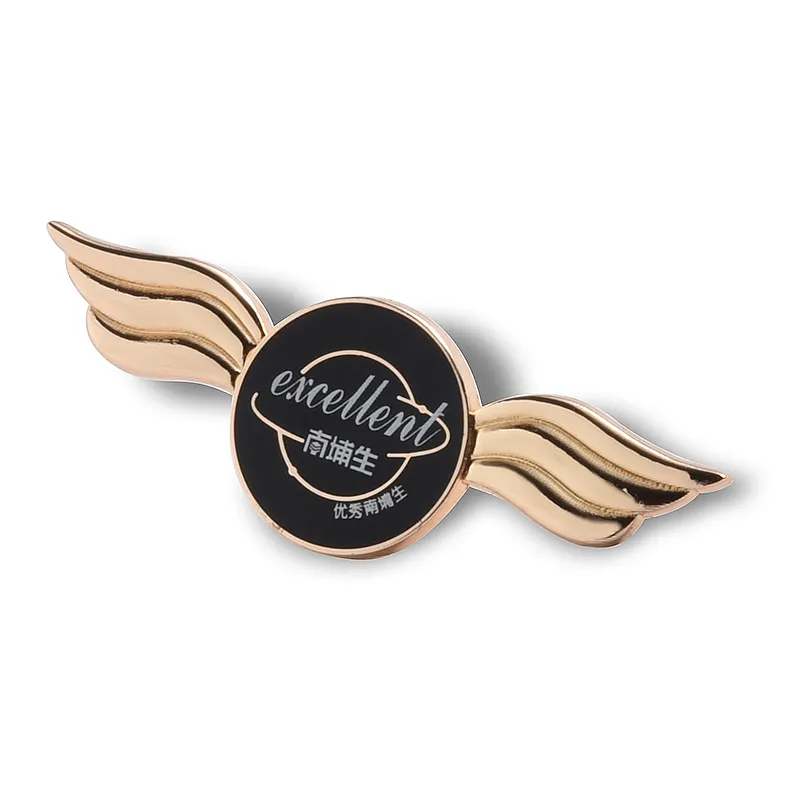 Emblema de metal de alta qualidade com asas de metal de venda quente para presente promocional personalizado