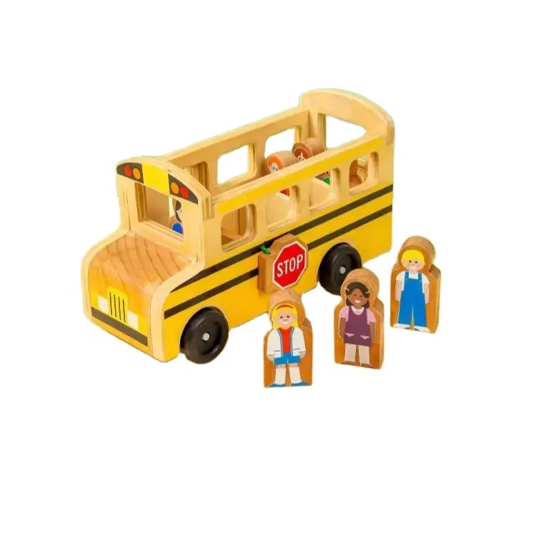 Yüksek kaliteli yürümeye başlayan çocuklar set set ahşap okul otobüsü oyuncaklar