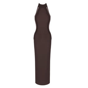 Nuevo vestido de alta calidad, moda para mujer, cuello Halter, café, cuerda trenzada, temperamento, sin mangas, hendidura, vestidos de mujer - Product Image 6