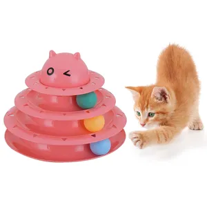 宠物猫玩具搞笑互动转盘轨道塔转盘猫玩具训练游乐板猫配件
