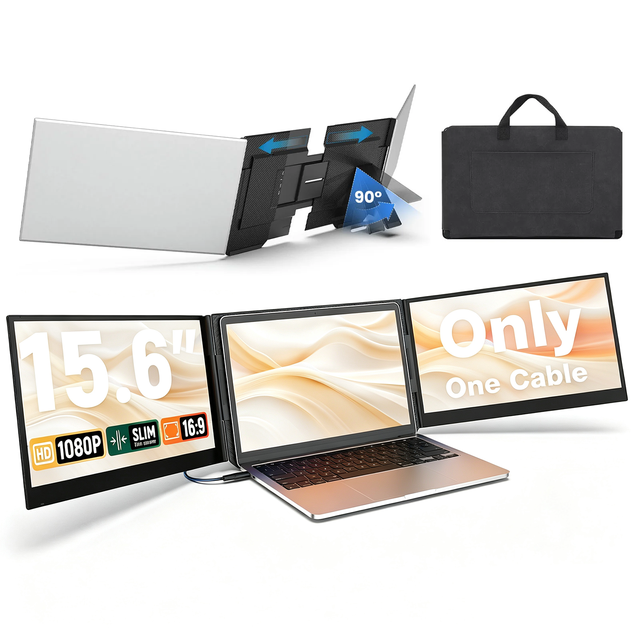 One-Cable Solution 15.6" Triple Screen Laptop Extender Dual 1080P IPS FHD Wide Compatibility for 13-17.3" Laptop Factory Price