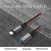 Câble magnétique de type C KUULAA 2024, chargeur rapide 100W, adaptateur tressé pour téléphones mobiles Android, banques d'alimentation, écouteurs