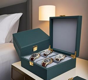 High End dos homens quadrado Verde <span class=keywords><strong>Multiple</strong></span> <span class=keywords><strong>Watch</strong></span> Bracelet Jewelry Set <span class=keywords><strong>Box</strong></span> Com um Pequeno Travesseiro