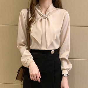 สตรีผ้าไหมโบว์ผูกคอเสื้อ<span class=keywords><strong>ญี่ปุ่น</strong></span>สีฟ้า Dressy <span class=keywords><strong>เสื้อ</strong></span>แขนโคมไฟสํานักงานเลดี้<span class=keywords><strong>เสื้อ</strong></span>อย่างเป็นทางการเสื้อ - Product Image 6