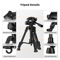 Mini trépied de bureau K&F Concept 25 pouces pour appareil photo vidéo, trépied portable en aluminium pour appareils photo reflex numériques, téléphone avec télécommande, charge maximale 8,8 lb