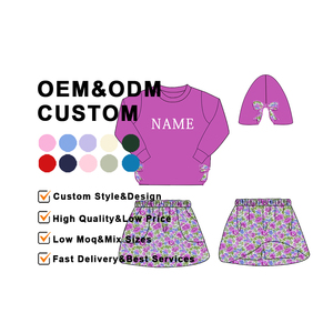 Tùy Chỉnh Cô Gái Quần Áo Bộ Dài Tay Áo Áo Sơ Mi Skort Quần Short Bow Đính Cô Gái Boutique Quần Áo Bộ Cho Mùa Thu - Product Image 4