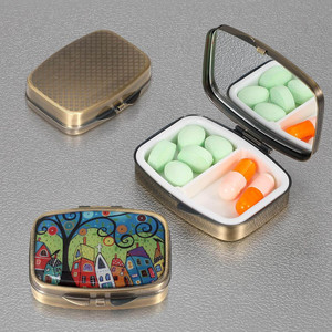 Kim loại lưu trữ di động <span class=keywords><strong>Pill</strong></span> Box cho Pocket hoặc PURSE trang trí kim loại Organizer Độc Đáo món quà lưu niệm - Product Image 1