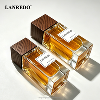 Fabricación de Botellas de Perfume Vacías de Vidrio Transparente de Lujo, Personalizadas, Ecológicas, Cuadradas, Fáciles de Rellenar, de 30 ml, 50 ml y 100 ml, con Tapa de Madera