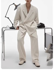 Giacca Casual <span class=keywords><strong>Oversize</strong></span> con Logo Personalizzato per Affari, Tessuto Premium Texturizzato, <span class=keywords><strong>Blazer</strong></span> Doppiopetto da <span class=keywords><strong>Uomo</strong></span> - Product Image 4