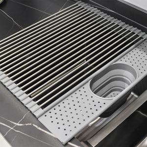 Égouttoir de comptoir de cuisine à poser sur l'évier, en acier inoxydable et silicone, organisateur de vaisselle enroulable en acier inoxydable pour séchage rapide - Product Image 3