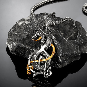 Collier pendentif en acier inoxydable avec nœud celtique, dragon viking nordique, 60 cm, bijoux pour homme, cadeau - Product Image 1