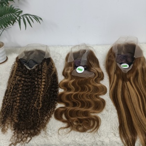 Letsfly Vente en gros Couleur vive 4/27 #   Perruques frontales en dentelle Piano 13x4, 200%, 18-30 pouces, 100% cheveux humains, perruques bouclées pour femmes noires - Product Image 5