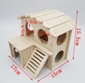 Jaula de madera para hámster, hábitat para animales pequeños, casa para ratones y ratas con rueda de ejercicio, bandeja de madera, recinto interior - Product Image 5