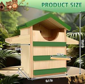Casa del gufo per esterno scatola di nidificazione del gufo ha visto la casa dell'uccello del gufo grande legno rettangolare apertura scatola per uccelli - Product Image 5