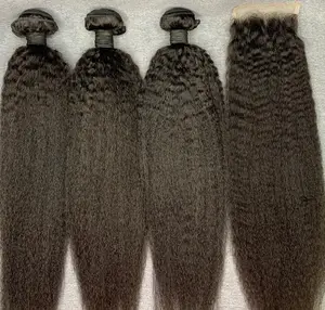 Venditori all'ingrosso brasiliani estensioni dei capelli vergini in fasci di capelli sfusi con chiusura in pizzo fasci dritti crespi