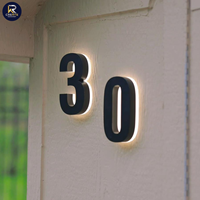 Números de Casa LED Retroiluminados Solares de Metal, Letreros de Dirección Personalizables, Publicidad IP65 Impermeable, Control Remoto Direccional para Empresas
