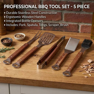 Ensemble d'outils de barbecue en acier inoxydable avec manches en bois de haute qualité, accessoires de barbecue, logo gravé personnalisé - Product Image 3