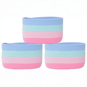 Paquete de 3 Cestas de Almacenamiento de Cuerda de Algodón Arcoíris, Cestas Organizadoras Tejidas Coloridas para el Hogar, el Aula, la Guardería, Estantes, Juguetes, <span class=keywords><strong>Cesta</strong></span> de Regalo - Product Image 1