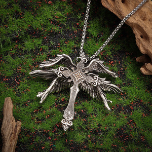 Collana con Pendente Gotico Punk da Uomo, Teschio e Croce Retrò, Gioiello in Lega con <span class=keywords><strong>Ali</strong></span> d'Angelo, Stile Dark Fashion, Collana Statement Vintage, Regalo - Product Image 3