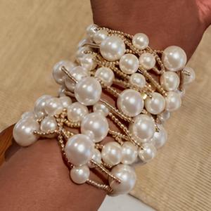Kaimei 2026 joyería de moda 1 pieza mujeres grandes pulsera de perlas gruesas mujeres Triangular Chubby bolas de oro mujeres brazaletes de perlas con cuentas - Product Image 1