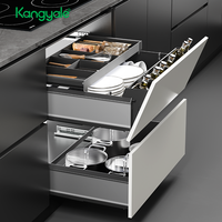 Kangyale keranjang lemari peralatan makan, rak mangkuk aluminium multifungsi, keranjang laci tarik perangkat keras kabinet