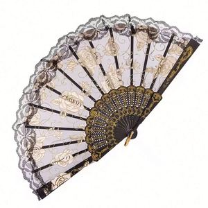 พัดพลาสติกพับได้ลายลูกไม้ดอกไม้แบบสเปนขายส่ง - Product Image 5