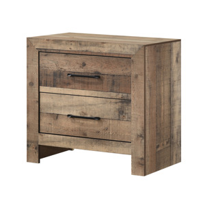 Rustic Plank Style Two <b>Drawer</b> Nightstand Wooden Bedroom Furniture Natural Finish <b>Storage</b> <b>Drawers</b> - Product Image 1