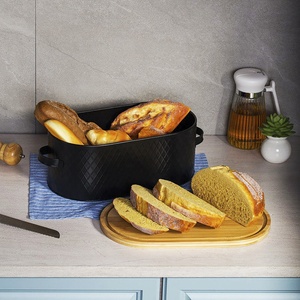 Household Kitchen Food Storage Container Iron Baking <strong>Bread</strong> <strong>Bin</strong> Organizer Bamboo Lid Metal <strong>Bread</strong> Box with Handle - Product Image 3