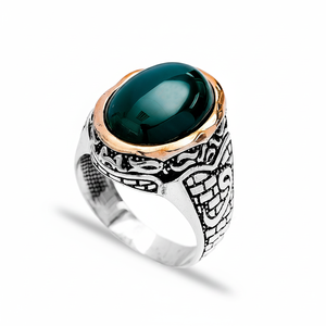 Oval Cut Green Agate Stone Black Zircon Turkish Handcraft Wholesale Authentic 925 Silver for <b>Men</b> <b>Ring</b> - Product Image 2
