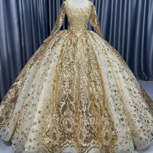 ชุดแต่งงานสีทองหรูหรา ชุดเจ้าสาวประดับดอกไม้ ชุดราตรีปักเลื่อมประดับลูกปัดสำหรับงานเลี้ยงตอนเย็น ไนจีเรีย Lscm02 Jancember - Product Image 6