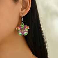 Boucles d'oreilles classiques pour femmes, style européen et américain, pour carnaval coloré, avec motifs crocodile, homard, couronne et masque, bicolores contrastées, pour soirée