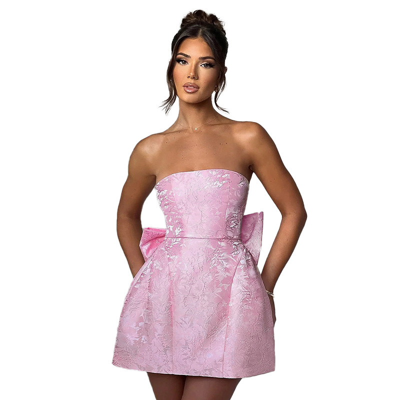 strapless open back dress Off-Shoulder Mini Dress - Elegant A-Line Style