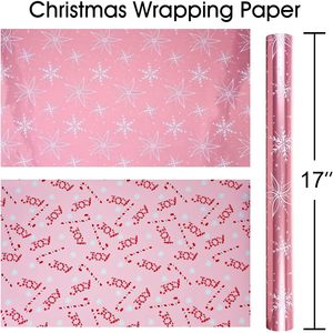 <b>Pink</b> Christmas Wrapping Paper Roll 17in X 33ft Double Side Reversible For Holiday Gift Craft Packaging - Product Image 2