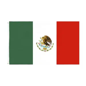 נשלח בתוך 24 שעות מלבני 3 * 5ft תפור לפי מידה מקסיקו לאומי דגל עם כפול פליז אבזם