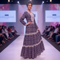 Robe longue moderne en rayonne pour femme, imprimée, avec dentelle florale, manches longues, style décontracté, tenue ethnique, hiver, luxe, looks traditionnels